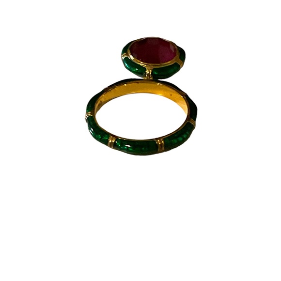 Enamel Stone Charm Ring Glass Filled Ruby Size 8 - Picture 6 of 6
